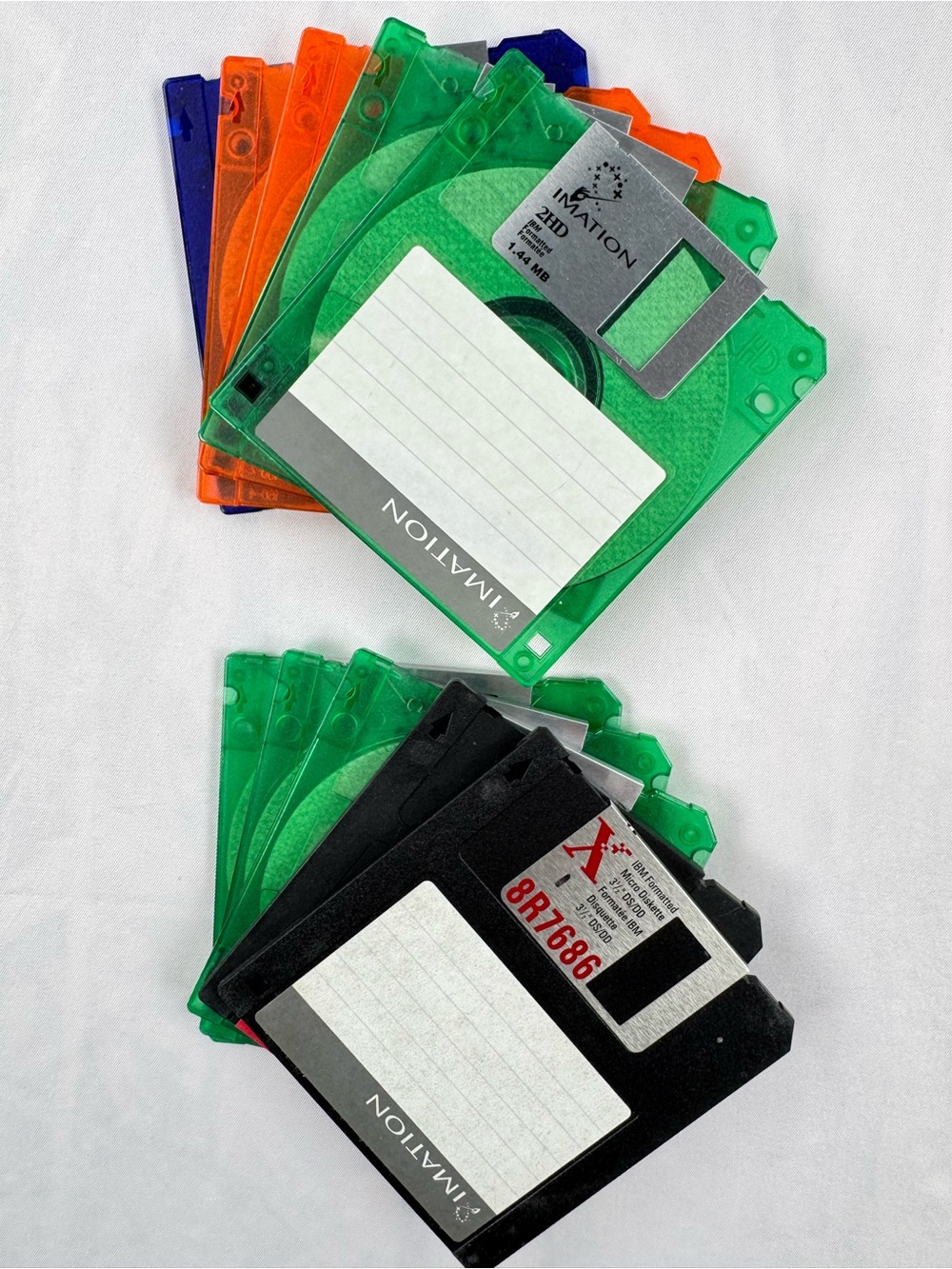 Vintage Imation 3.5" Floppy Disks Neon Colors & Black 1.44MB Untested Lot of 10